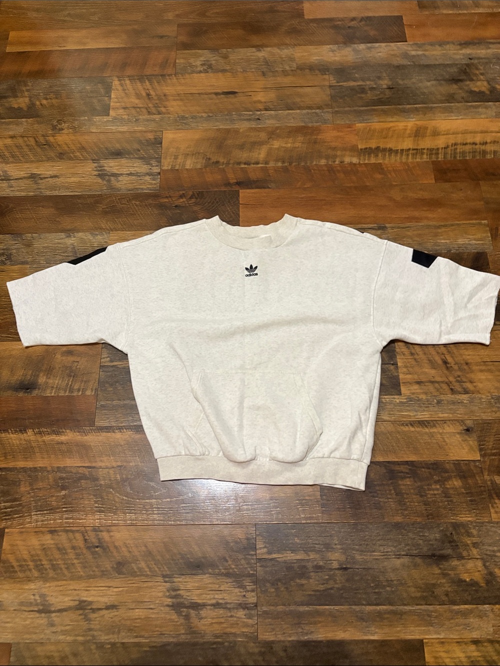 adidas Cream Short-Sleeve Crewneck Sweatshirt with Black embroidery